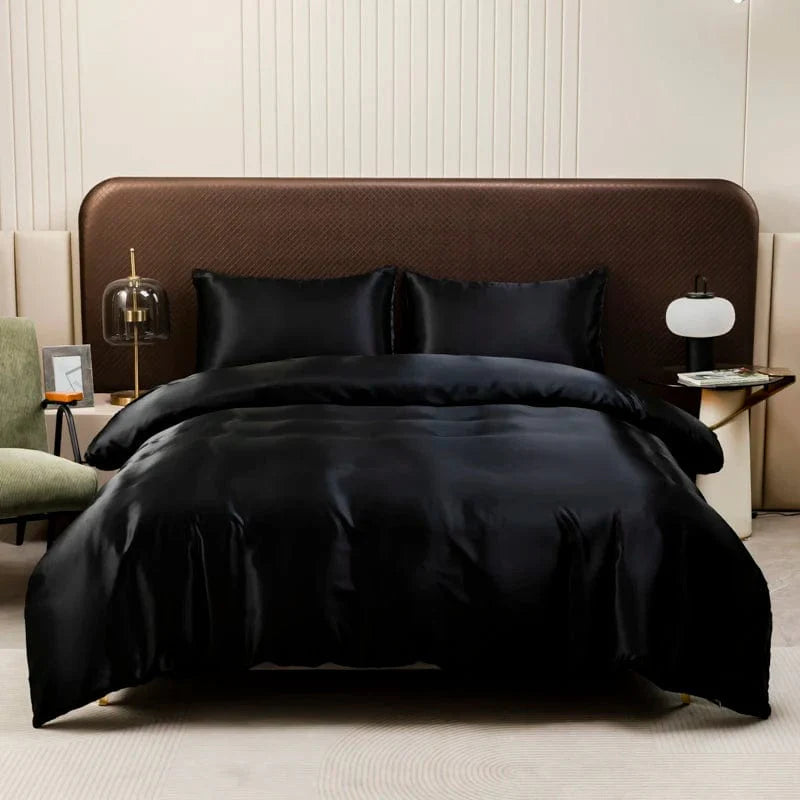 Soft satin silky duvet cover by Showlu Fashion Store, queen size, smooth solid quilt cover for a luxurious bedroom look.
