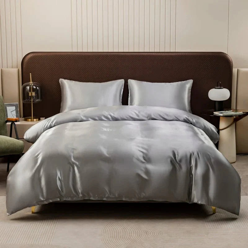 Soft satin silky duvet cover by Showlu Fashion Store, queen size, smooth solid quilt cover for luxurious bedroom decor.