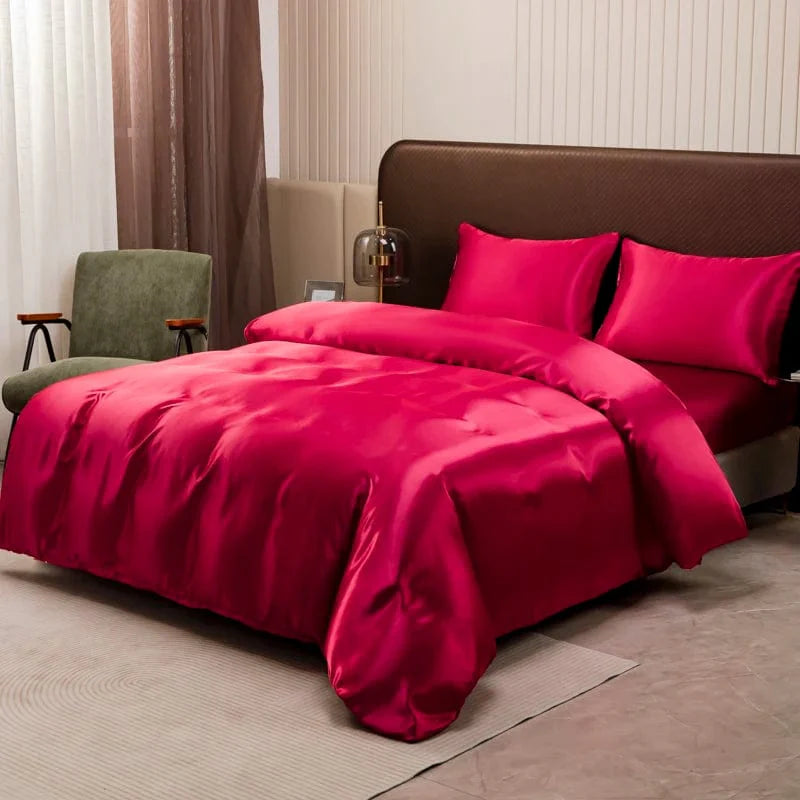 Soft satin silky duvet cover by Showlu Fashion Store in solid color, high-quality queen size quilt cover for a luxurious bedroom look.