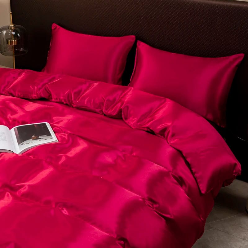 High End Satin Emulation Silky Duvet Cover 220x240 High Quality Queen Size Soft Smooth Quilt Covers Solid King Comforter Cover - SHOWLU FASHION STORE