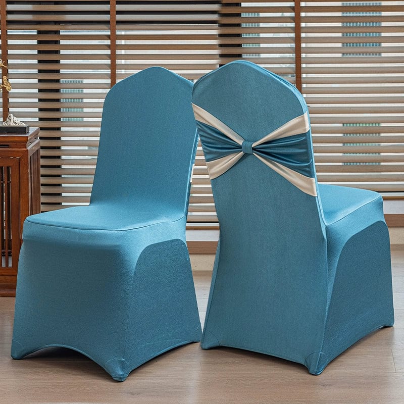 High-end satin bow chair cover for hotel, wedding, and banquet events featuring elegant decorative bows by Showlu Fashion Store.