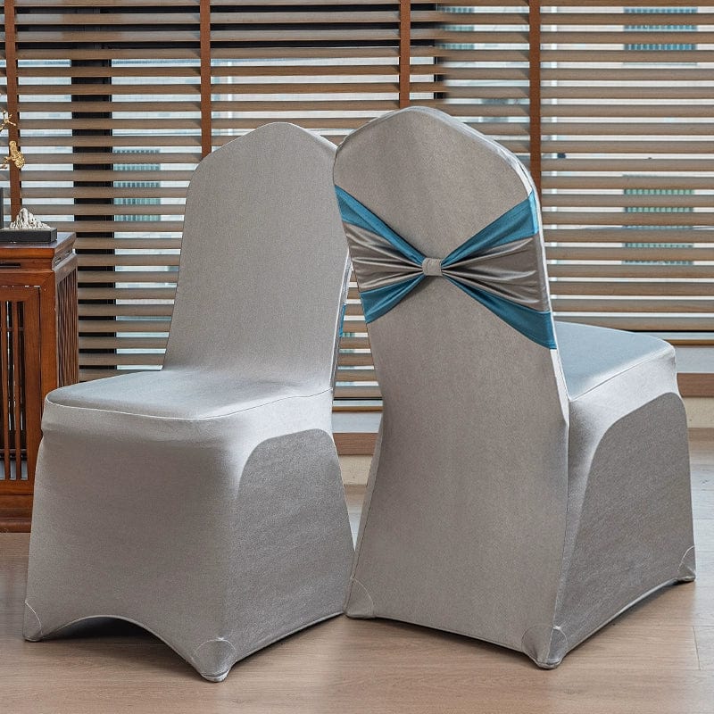 High-end satin bow chair cover for hotels, weddings, and banquets, featuring elegant design by Showlu Fashion Store.