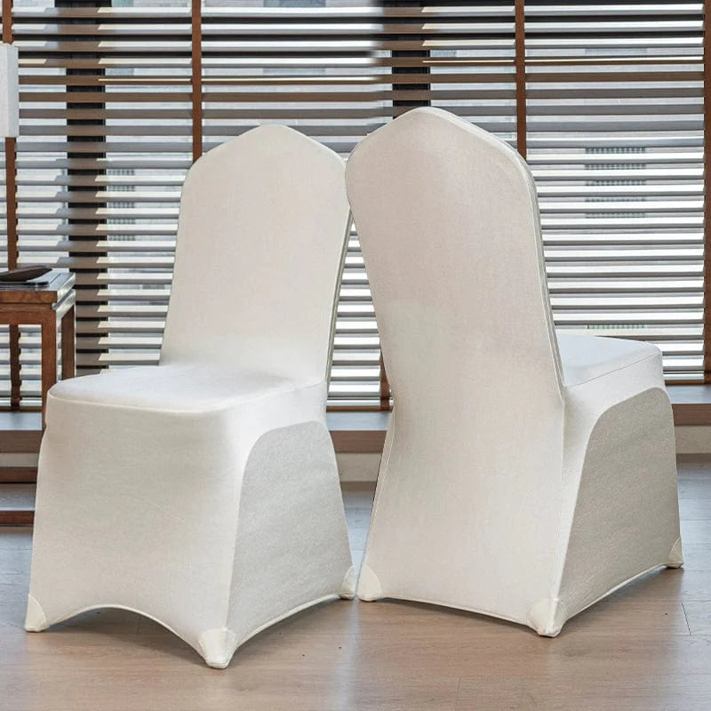 High-end satin bow chair cover for hotel, wedding, and banquet events, featuring elegant design and luxurious fabric.