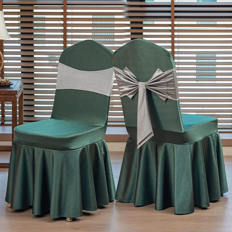 High-end satin bow chair cover from Showlu Fashion Store, designed for hotel, wedding, and banquet event chairs.