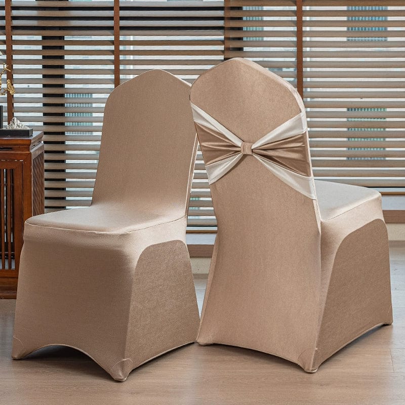 High-end satin bow chair cover for hotel, wedding, and banquet events by Showlu Fashion Store, featuring elegant satin fabric and bow detail.