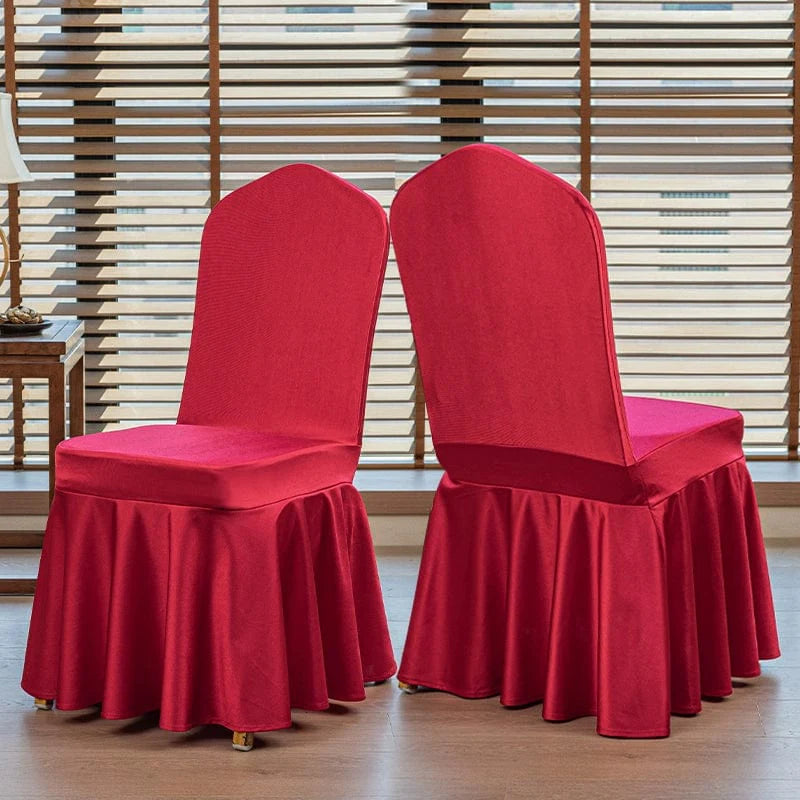 High-end satin chair cover with elegant bow for hotel, wedding, and banquet events, showcasing luxurious design and fabric.