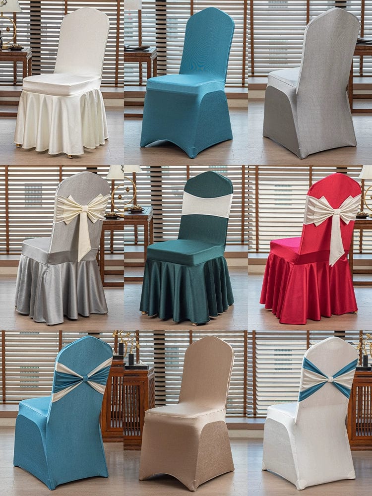 Elegant satin bow chair cover for hotel weddings and banquets, featuring a luxurious high-end satin finish with decorative bows.