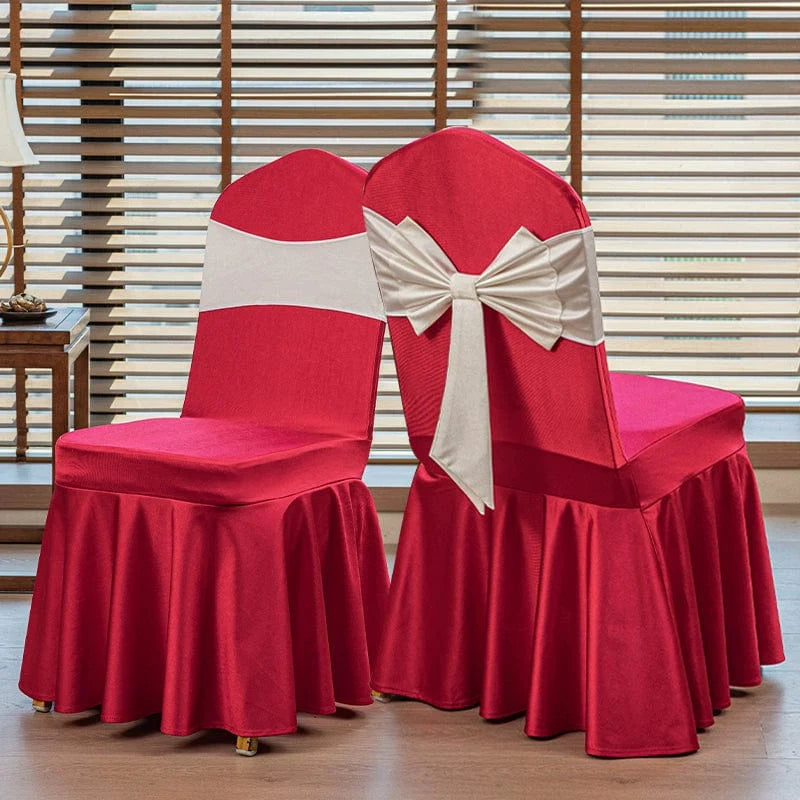 High-end satin Showlu Fashion Store bow chair cover for hotel, wedding, and banquet events, featuring elegant satin fabric and decorative bow.