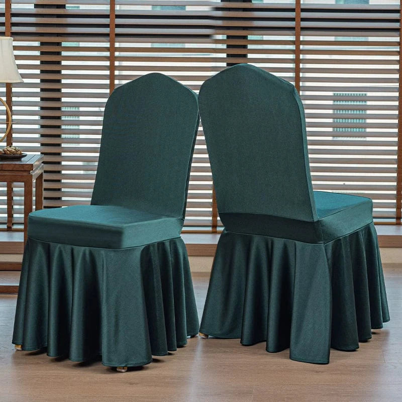 High-end satin bow chair cover for hotel, wedding, and banquet events featuring elegant design and luxurious fabric.