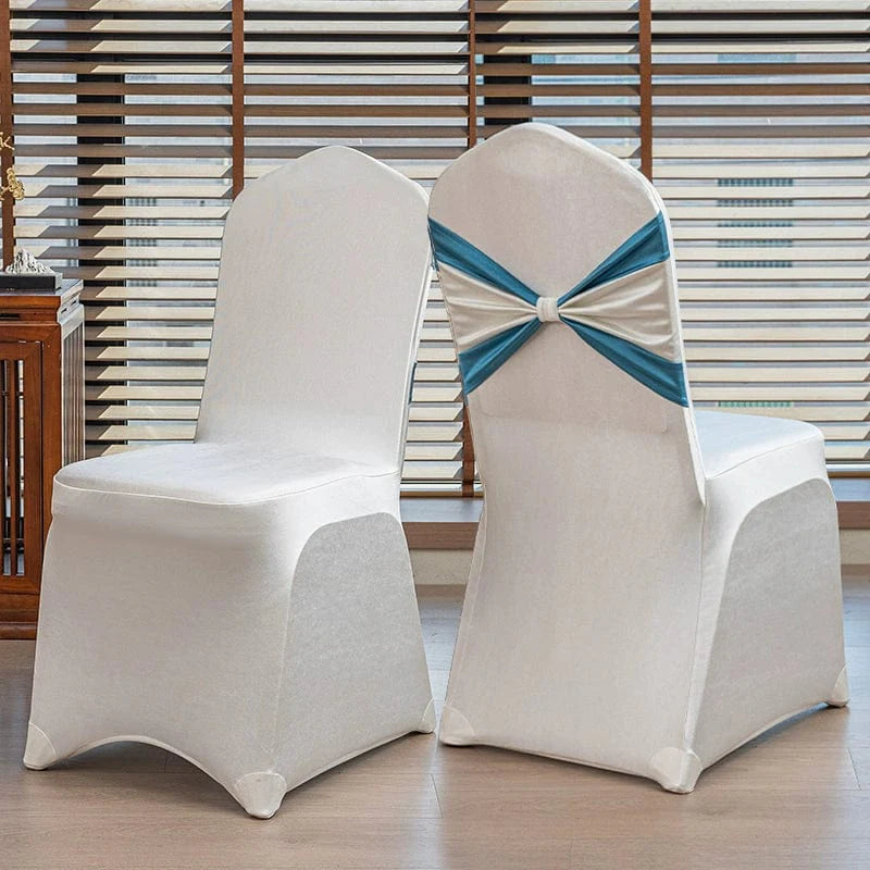 High-end satin bow chair cover for hotel, wedding, and banquet events, featuring elegant Showlu Fashion Store design.