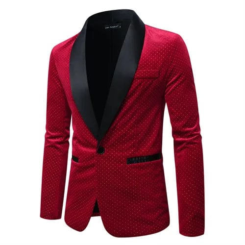 Men's luxury gold velvet blazer by SHOWLU FASHION, single button, loose fit, suitable for wedding and formal parties.