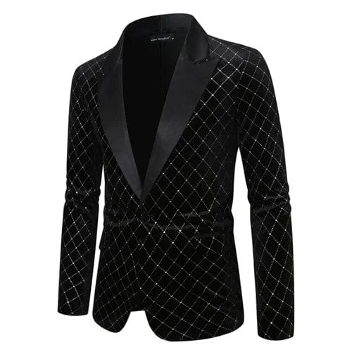 Men's luxury gold velvet blazer by SHOWLU FASHION, single button, loose fit, suitable for wedding and formal party wear.