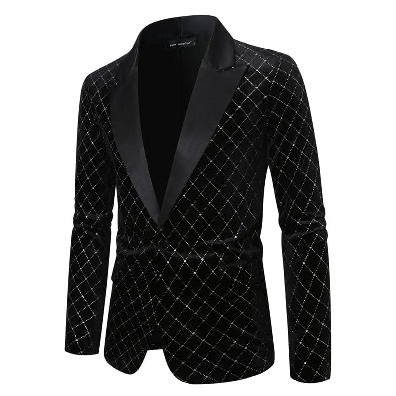 Men's luxury gold velvet blazer by SHOWLU FASHION, single button, loose fit, suitable for wedding and party attire.