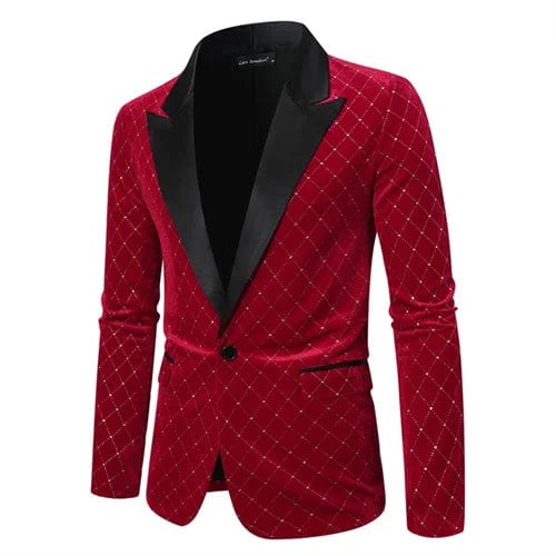 Men's luxury gold velvet blazer by SHOWLU FASHION, single button, loose fit, suitable for weddings and formal events.