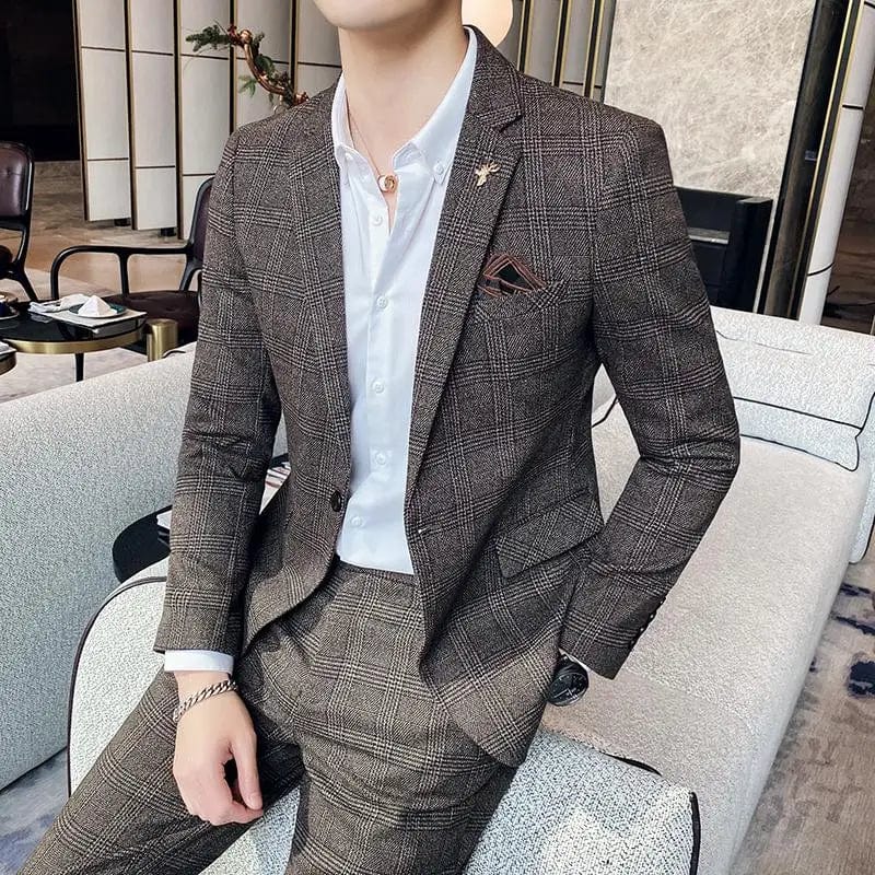 SHOWLU Men's slim fit business suit with trousers, 2-piece smart casual set, ideal for formal and semi-formal occasions.