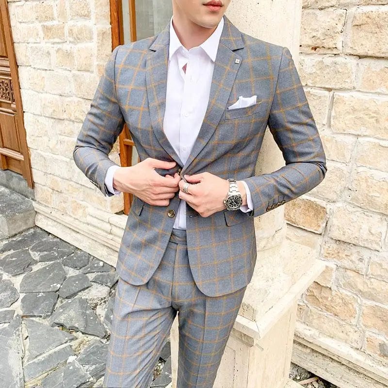 SHOWLU Men's slim fit business suit, 2-piece set with tailored trousers and blazer, stylish formal attire for men.