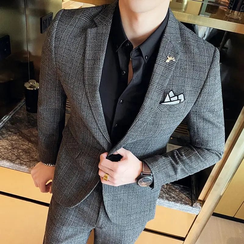 SHOWLU Men's slim fit business suit with matching trousers, classic 2-piece smart casual set, suitable for formal and semi-formal occasions
