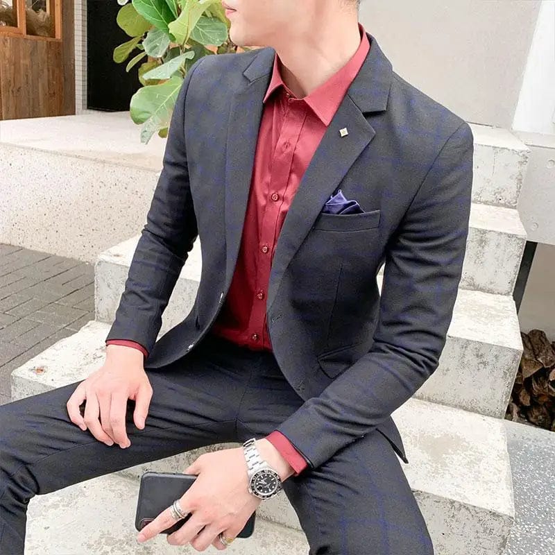 SHOWLU Men's Slim Fit Business Suit, two-piece set with tailored trousers and blazer, perfect for smart casual and formal occasions.