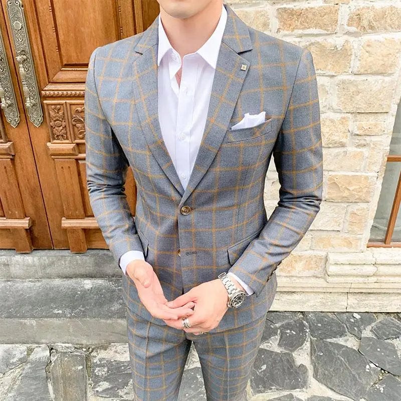 Men's slim fit business suit by SHOWLU FASHION STORE, two-piece set with tailored trousers and blazer for smart casual or formal wear