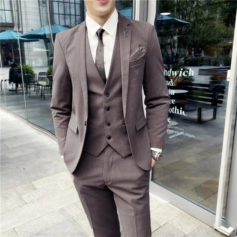 SHOWLU Men's British slim fit three-piece suit with jacket, vest, and trousers, stylish and modern for formal occasions