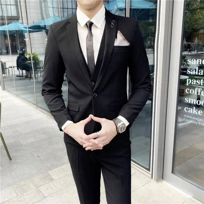 SHOWLU Men's British slim fit three-piece suit including jacket, vest, and trousers, stylish and modern for formal occasions