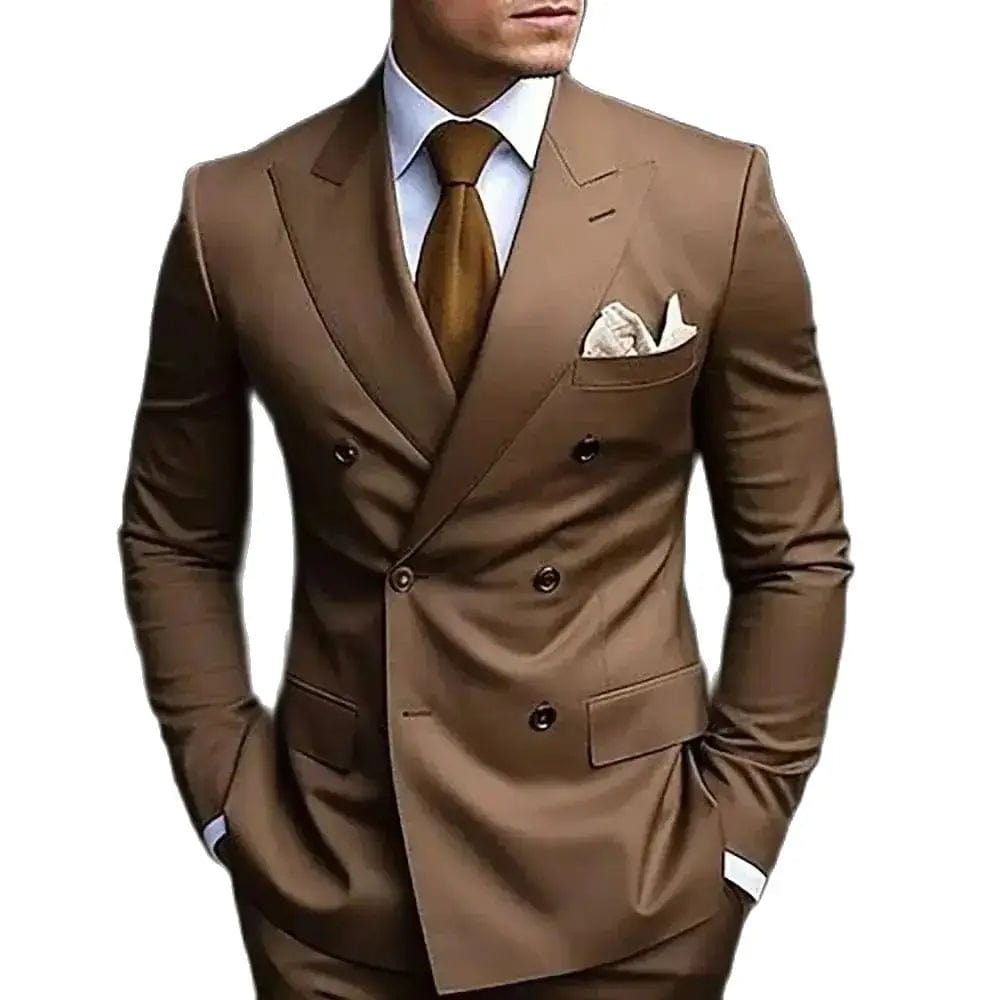 High Quality Brown Men Suits 2024 Double Breasted Bespoke Wedding Suit Peaked Lapel Formal Blazer Slim Fit 2 Piece Jacket Pants - SHOWLU FASHION STORE