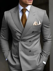 High Quality Brown Men's Suits Double Breasted Bespoke Double Breasted Peaked Lapel Formal Blazer Slim Fit 2 Piece Jacket Pants - SHOWLU FASHION STORE