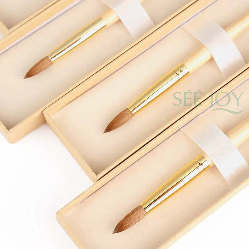 SeeJoy Kolinsky acrylic nail brush with 100% pure hair and gold copper handle for precise nail art application.