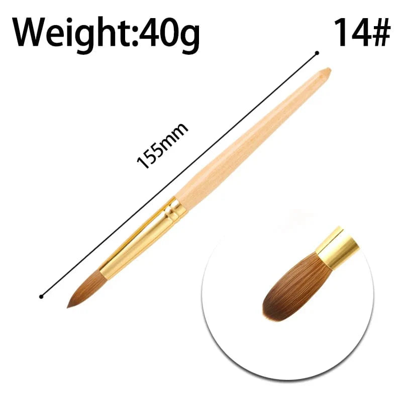 SeeJoy Kolinsky acrylic nail brush with 100% pure hair and gold copper handle for detailed nail art application.