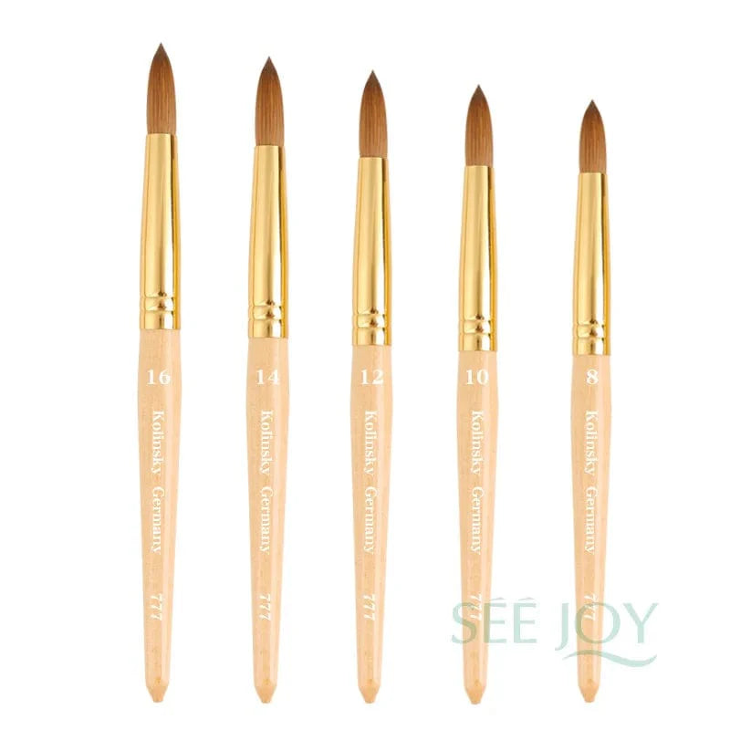 SeeJoy Kolinsky acrylic nail brush with gold copper handle, featuring 100% pure Kolinsky hair for precise nail art application