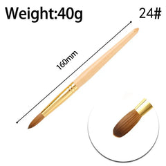 A 160mm acrylic nail brush with a wooden handle, gold ferrule, and pure Kolinsky hair bristles.