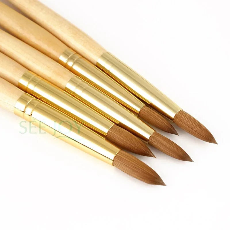 SeeJoy Kolinsky acrylic nail brush with gold copper handle, featuring 100% pure Kolinsky hair for precise nail art application.