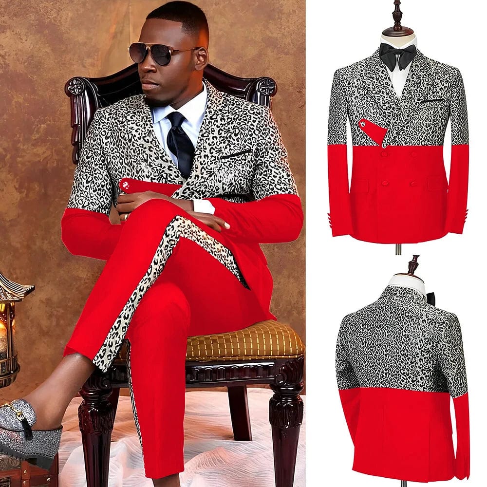 Showlu Fashion men's double-breasted slim fit tuxedo suit with jacket and pants, ideal for formal events and weddings.
