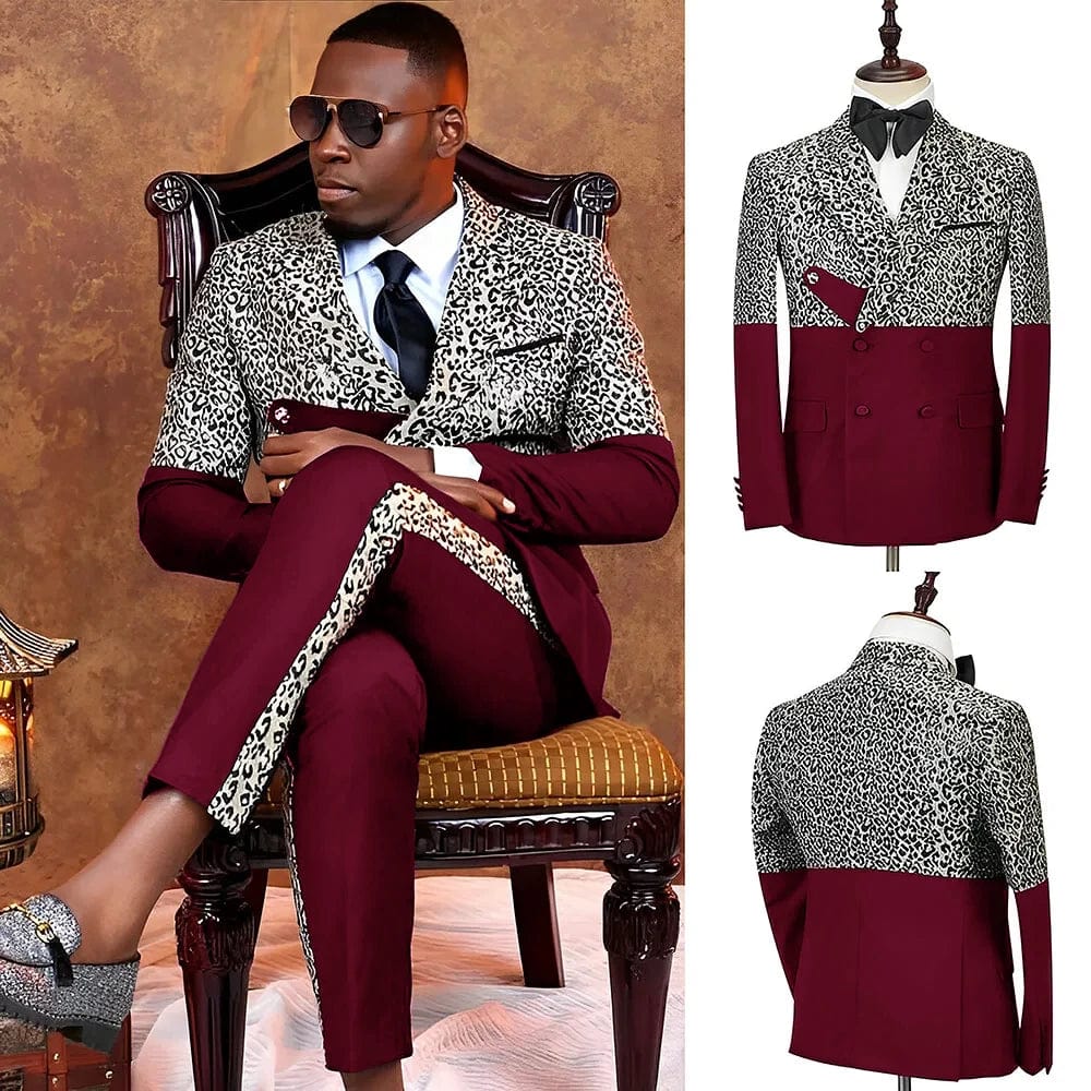 Showlu Fashion Men's double-breasted slim fit tuxedo suit with jacket and pants, ideal for weddings and formal events.