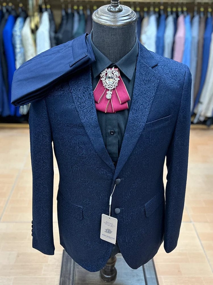 SHOWLU FASHION STORE men's floral jacquard 3-piece slim fit wedding suit with blazer, vest, and pants, ideal for formal occasions.