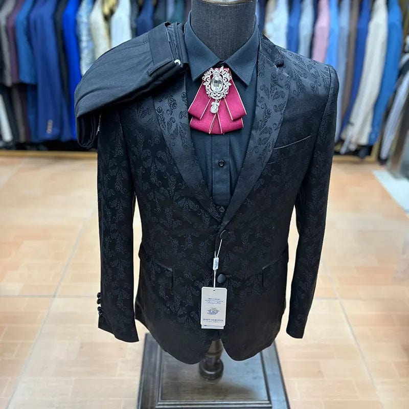 Men's floral jacquard 3-piece slim fit wedding suit blazer, stylish stage and banquet costume by SHOWLU FASHION STORE