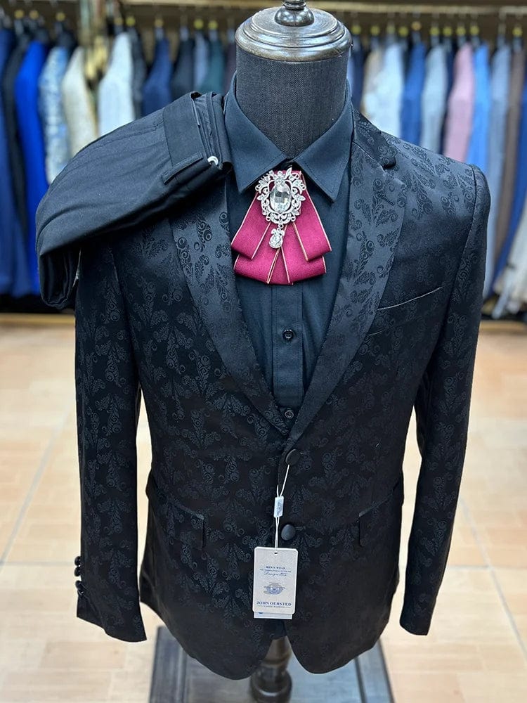 Men's floral jacquard 3-piece slim fit wedding suit blazer by SHOWLU FASHION STORE, stylish stage and banquet party attire