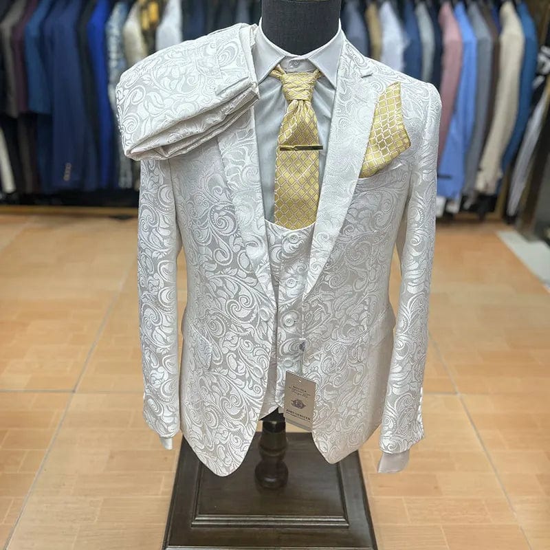 Men's floral jacquard 3-piece wedding suit blazer by SHOWLU FASHION STORE, slim fit stage costume for formal events