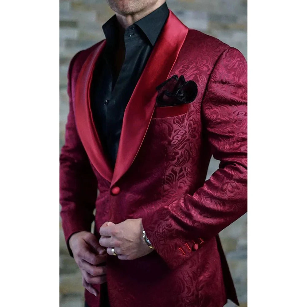 Men's slim fit jacquard wedding blazer with shawl lapel, stylish formal jacket by Showlu Fashion Store.