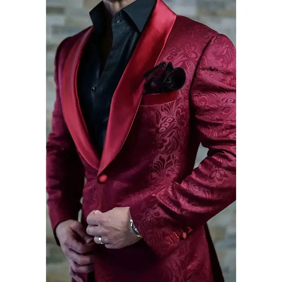 Showlu Fashion men's slim fit jacquard wedding blazer with shawl lapel, stylish formal suit jacket for special occasions