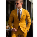 Showlu Fashion men's yellow skinny 2-piece suit with single-breasted jacket and matching pants, perfect for formal weddings.