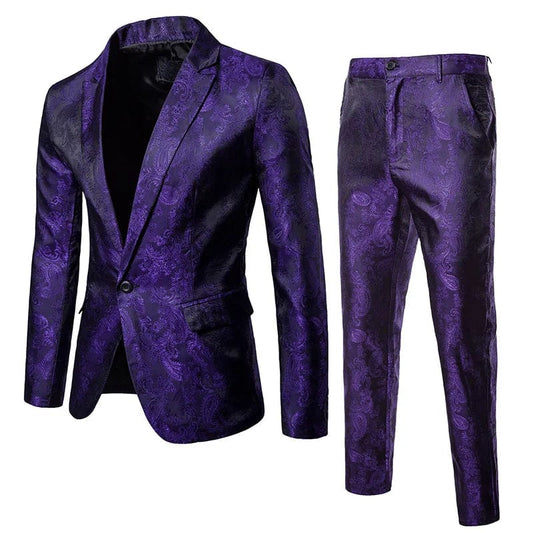 High Quality Men's Classic Jacquard Suit Set 2pieces (Blazer+pants) Luxury Fashion Business Slim Social Ball Tailcoat Size S - 3XL - SHOWLU FASHION STORE