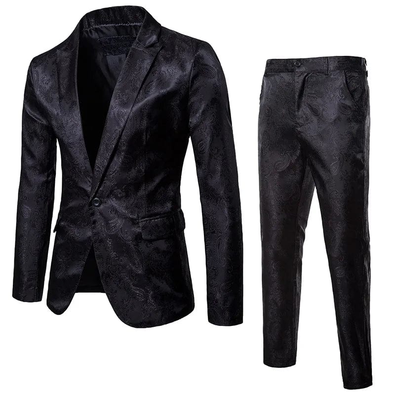Showlu Fashion men's slim fit jacquard suit set with blazer and pants, stylish luxury clothing for business and formal occasions.