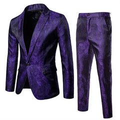 High Quality Men's Classic Jacquard Suit Set 2pieces (Blazer+pants) Luxury Fashion Business Slim Social Ball Tailcoat Size S - 3XL - SHOWLU FASHION STORE