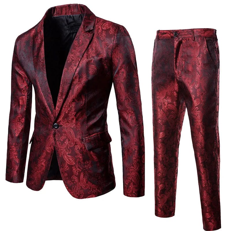 Showlu Fashion men's slim fit jacquard suit set with blazer and pants, stylish luxury business attire for formal occasions