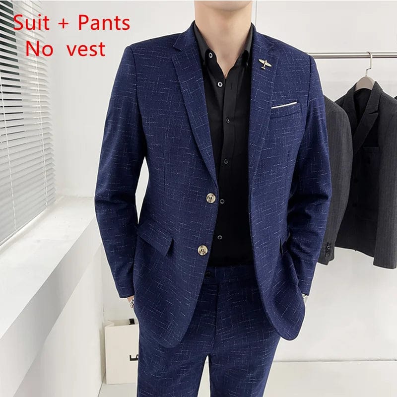 SHOWLU Men's 3-piece wedding suit with slim fit jacket, vest, and trousers, perfect for formal occasions and weddings.