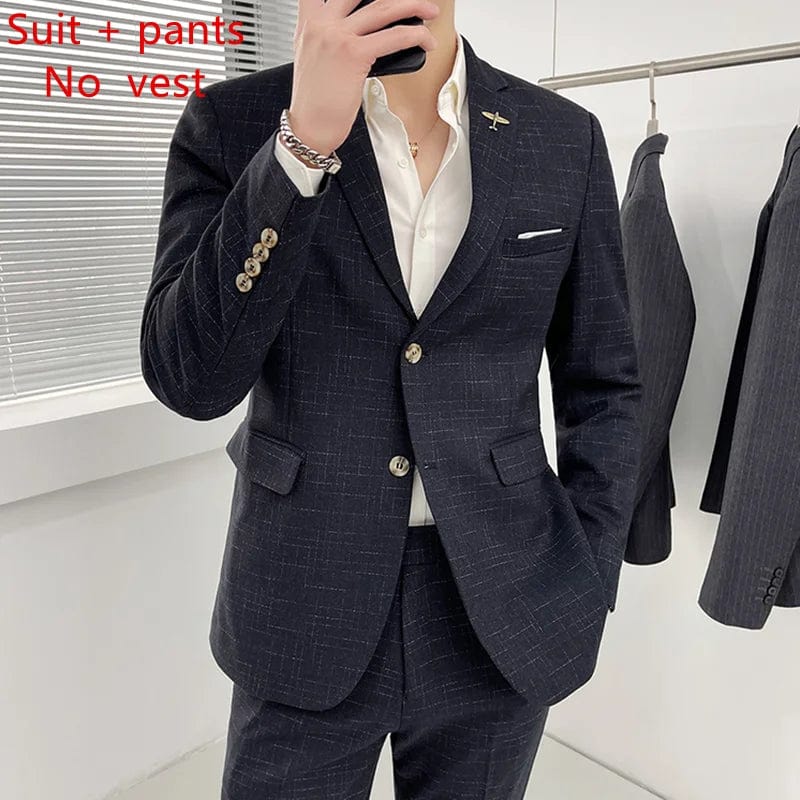 SHOWLU Men's 3-Piece Wedding Suit with slim fit jacket, vest, and trousers, perfect for formal events and weddings.