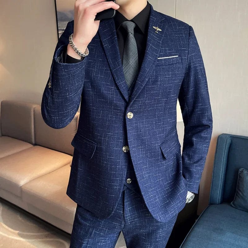 SHOWLU Men's 3-Piece Wedding Suit with slim-fit jacket, vest, and trousers, ideal for formal weddings and special occasions.