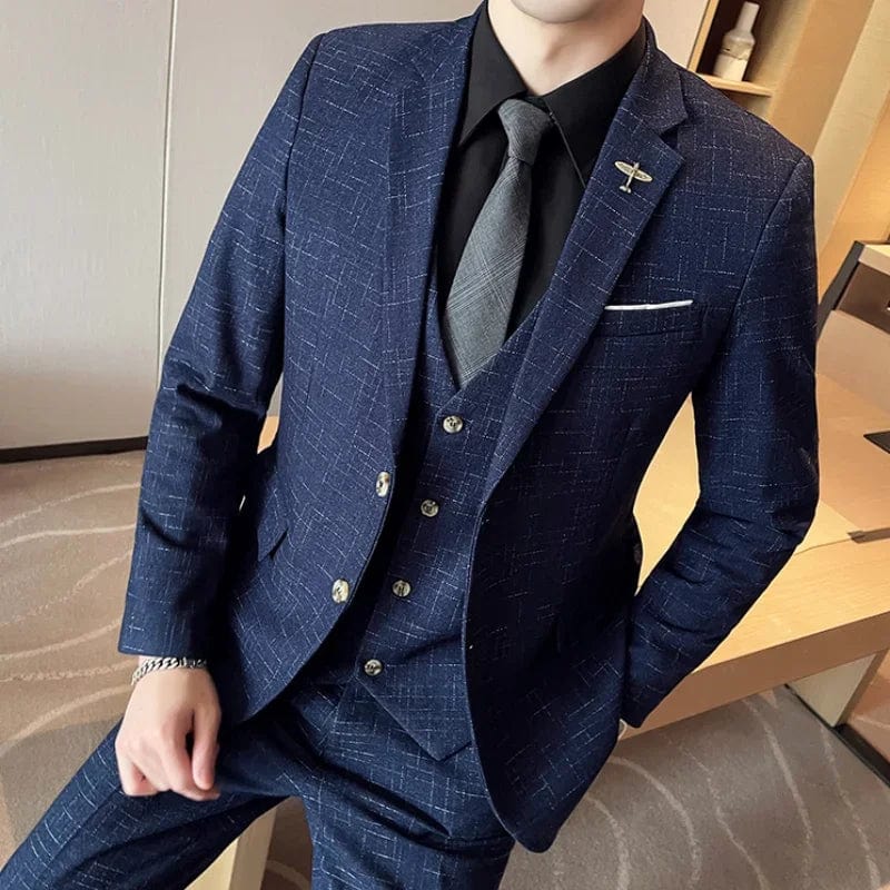 SHOWLU Men's 3-Piece Wedding Suit with slim fit jacket, trousers, and vest, perfect for formal occasions and weddings.