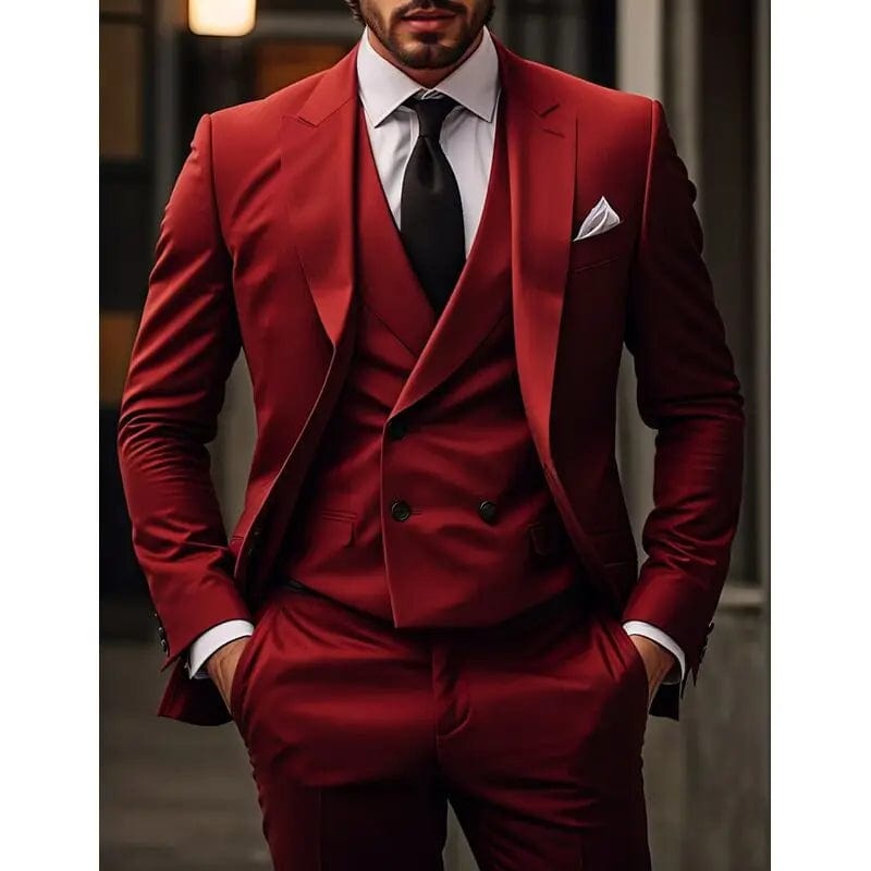 High Quality Red/Navy Suits for Men Slim Fit 3 Piece Formal Business Office Daily Casual Outfits Fashion Wedding Party Tuxedo - SHOWLU FASHION STORE